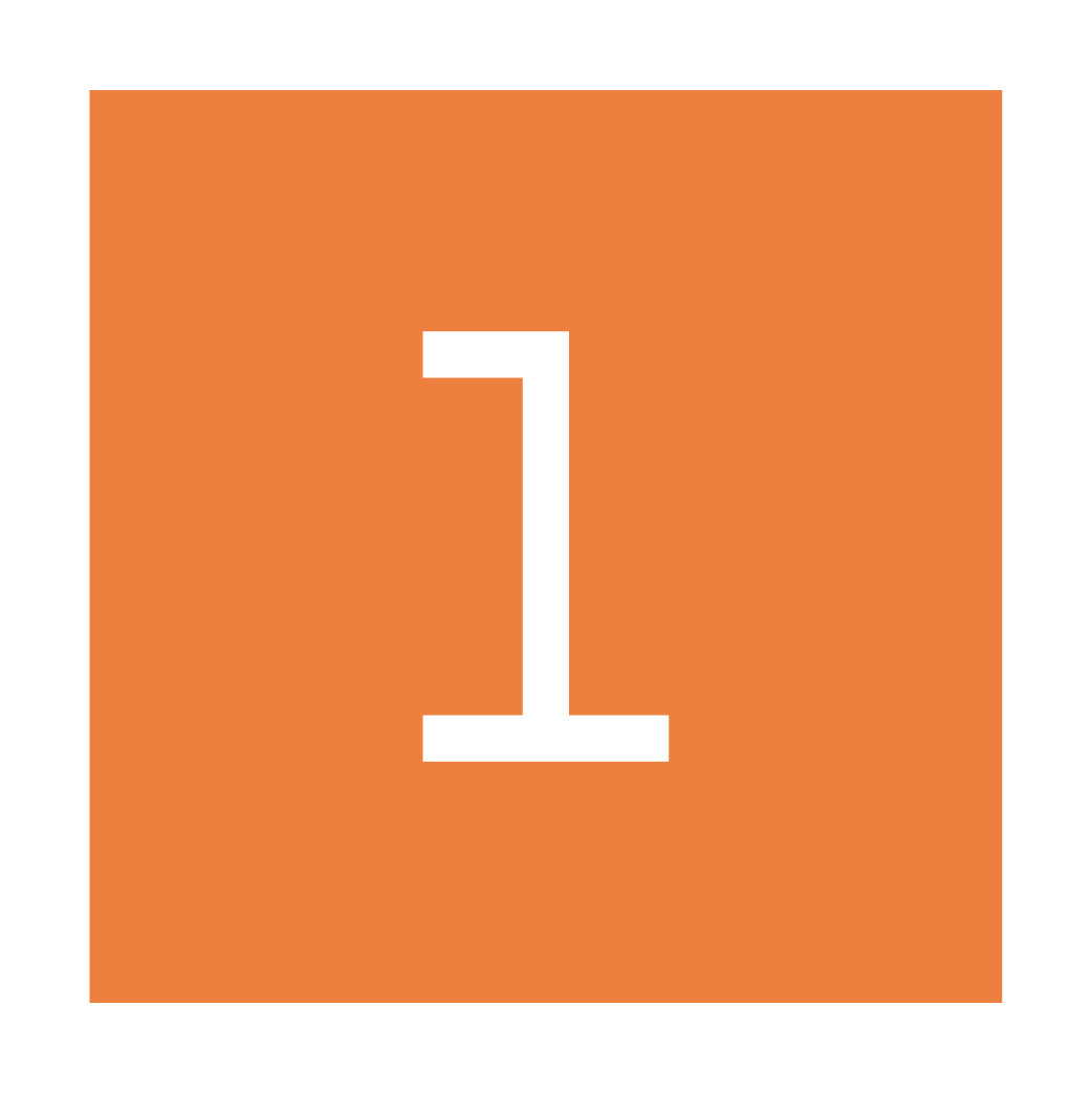 Orange square with a large white number 1 in the center.