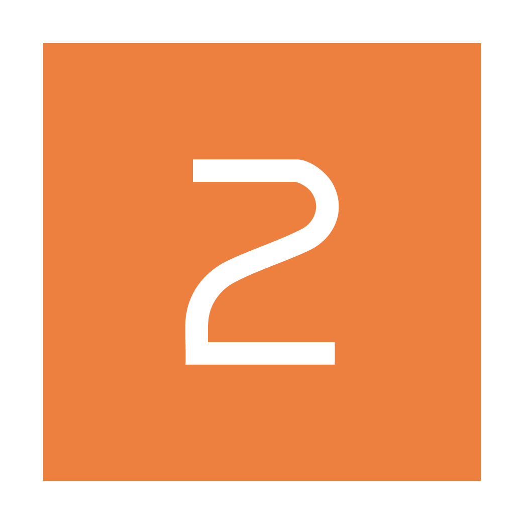 White number two on orange background
