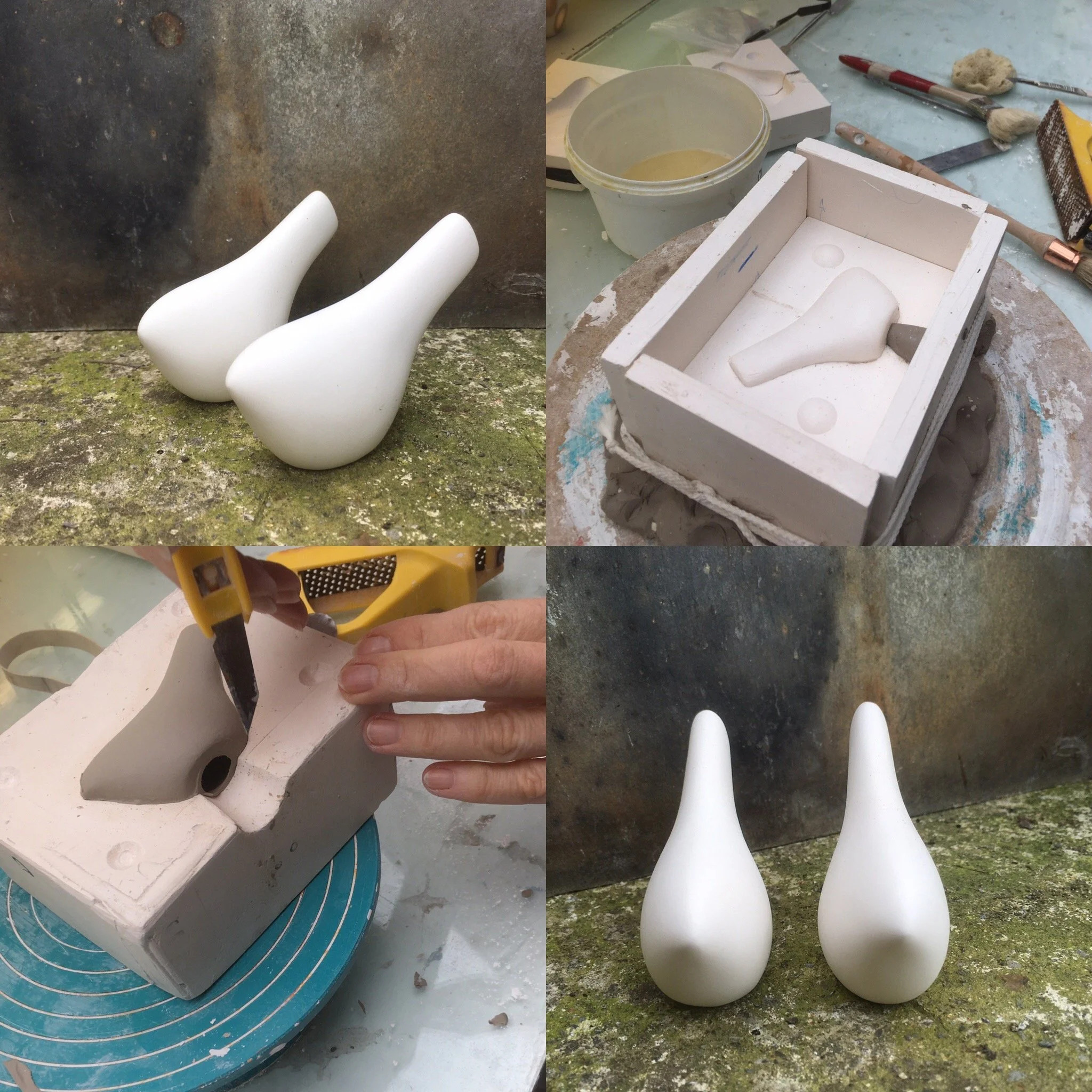 Plaster moulds for casting.