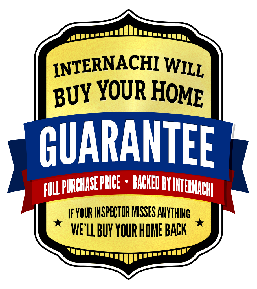 A badge-style graphic advertising Internachi's home buying guarantee. It states: "Internachi will buy your home. Guarantee, full purchase price backed by Internachi. If your inspector misses something, we'll buy your home back."