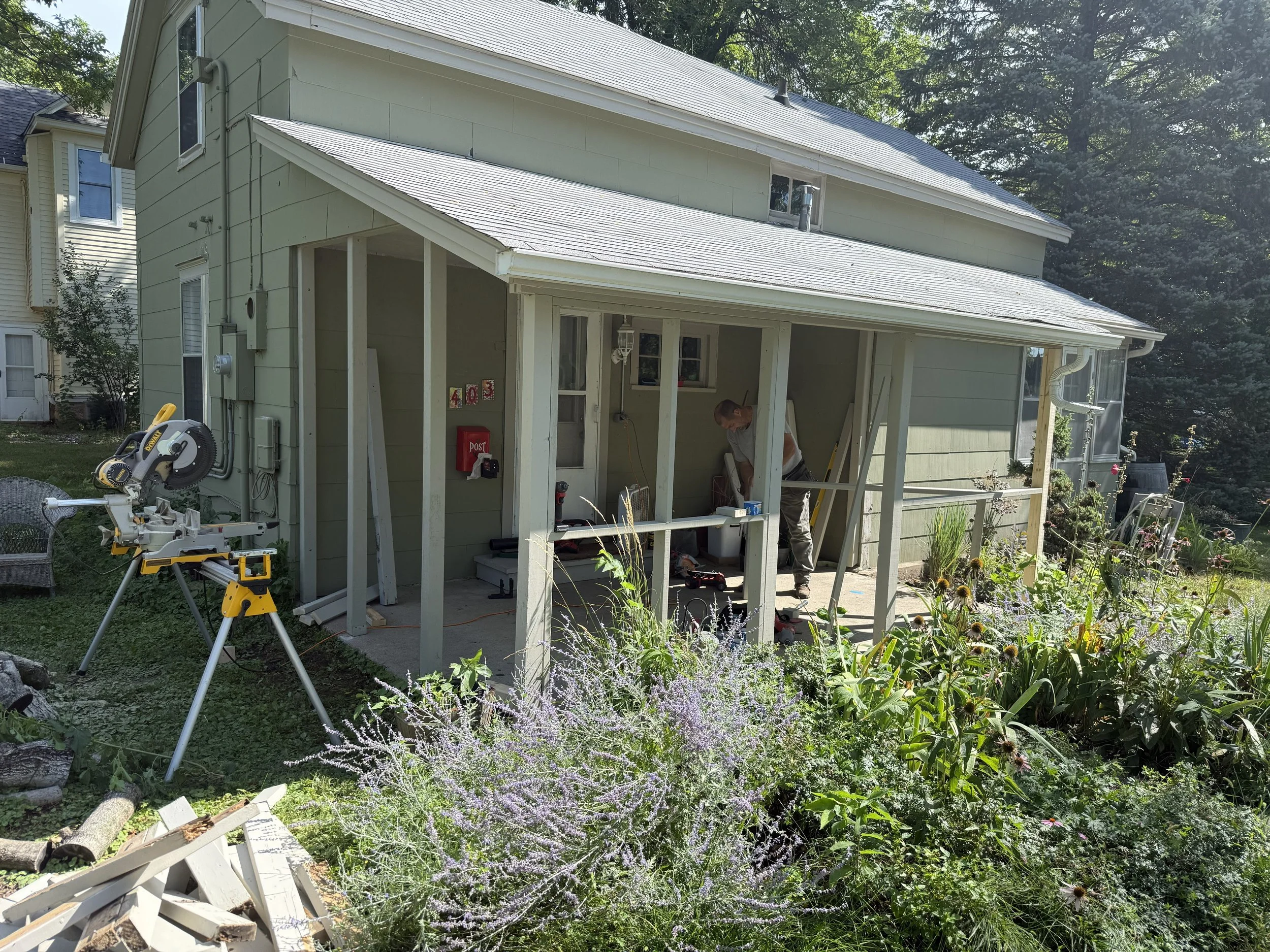 Daryl Trautmiller working on porch structure