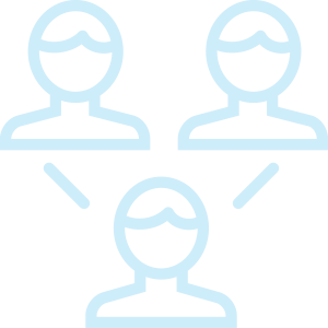 Icon of three people connected with lines, representing a team or group collaboration.