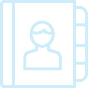 Outline of a photo album or contact book with a person's photo on the cover.