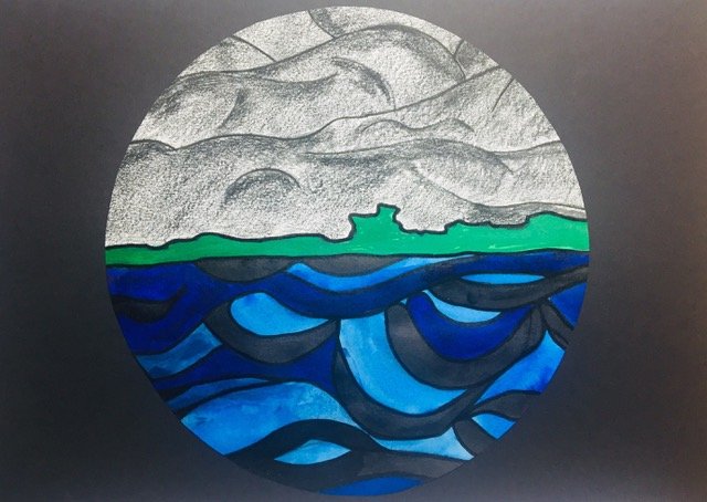 Water in a hole, 
- behold, 
The sodden skies