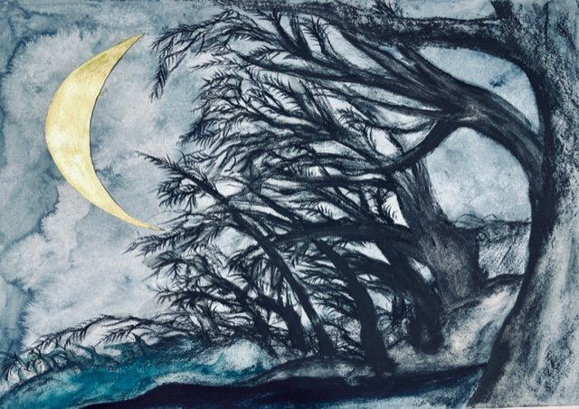 Dawn wind 
In the spruces 
- The late moon