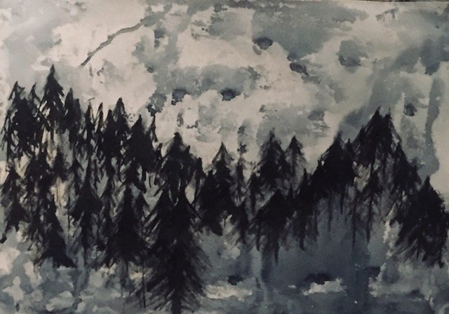 The pine woods  
move 
In the mist