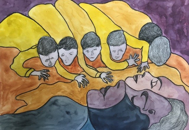 The yellow dolls bow, 
Poor lady, 
Is dead