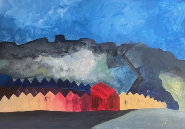 'Swanage beach huts' 
64 x 45 cms 
Acrylic paint on cardboard