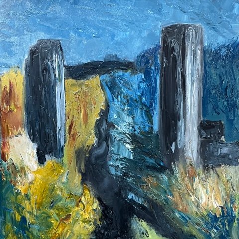 'Walking the North York Moors' 
Oil on canvas 
46 x 61 cms