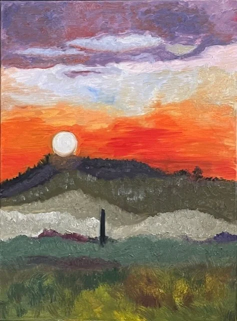 'Adderbury sunset' 
Oil on board 
45 x 60 cms