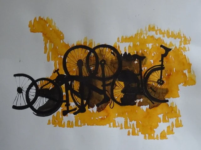 ‘Covent Garden bikes’ 
- inks on paper -
