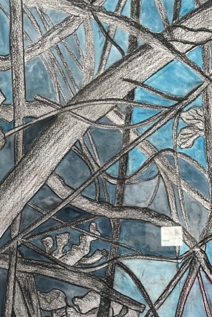 ‘Winter-time’ 
- compressed charcoal and watercolour on paper -