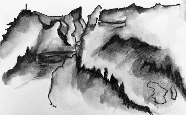 'Icelandic cliffs (1)' 
- Ink & water wash -
