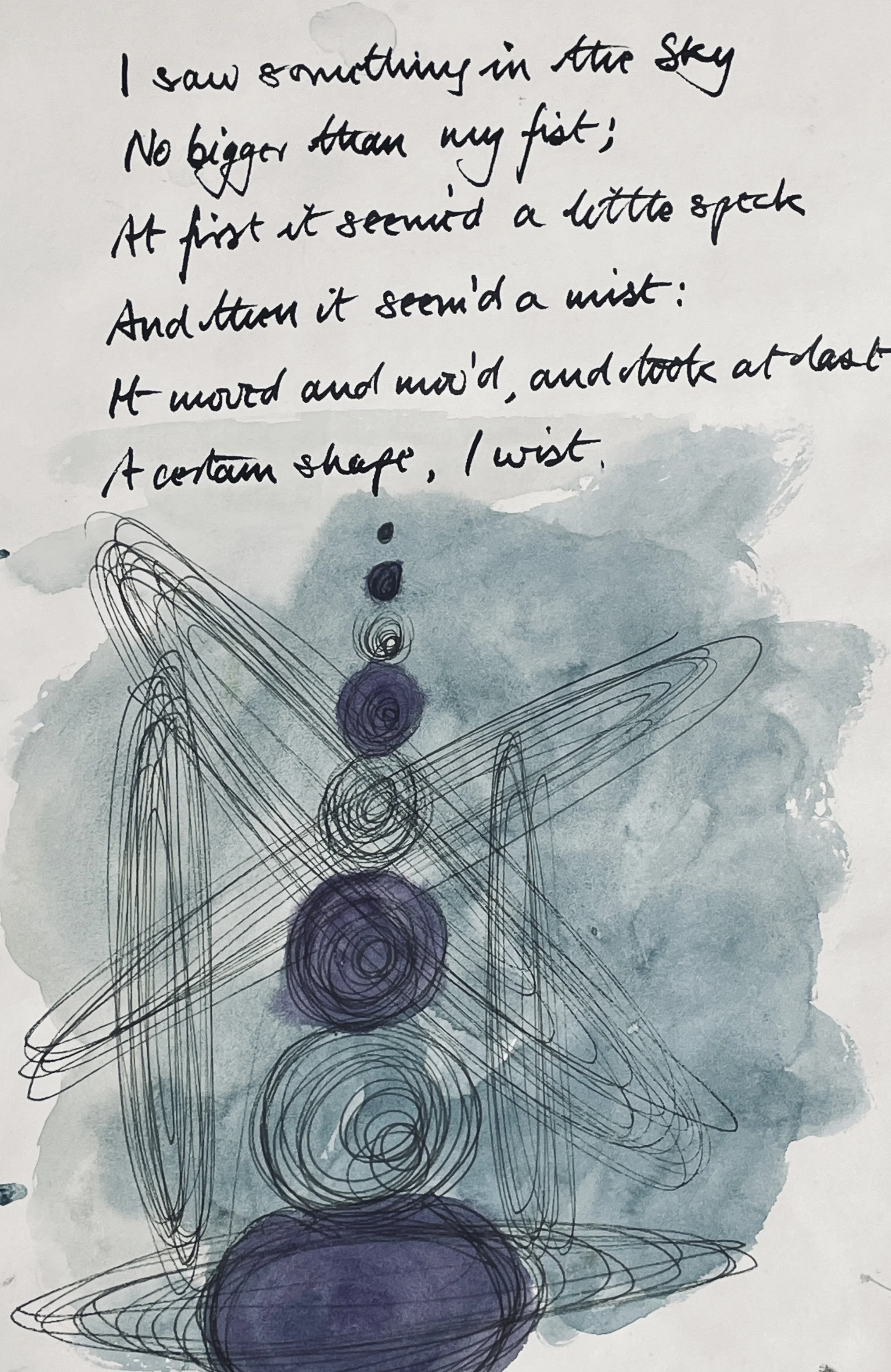I saw everything in the sky 
No bigger than my fist; 
At first it seem'd a little speck 
And then it seem'd a mist; 
It moved and moved and took at last 
a certain shape. I, wist