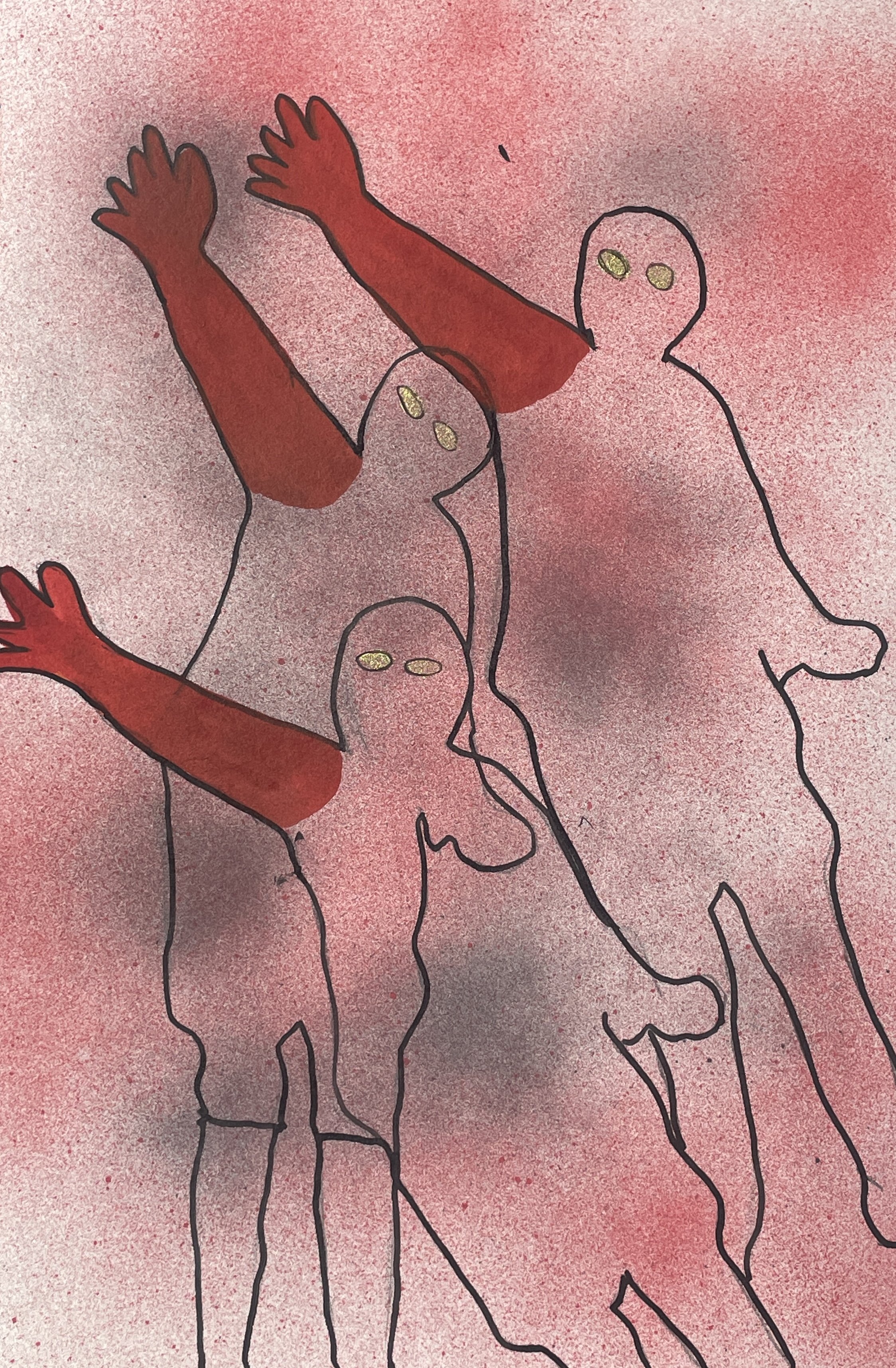 19 
They lifted up their stiff right arms, 
They held them straight and tight; 
And each right arm burnt like a torch, 
A torch that’s borne upright. 
Their stony eye-balls glitter’d on 
In the red and smoky light.