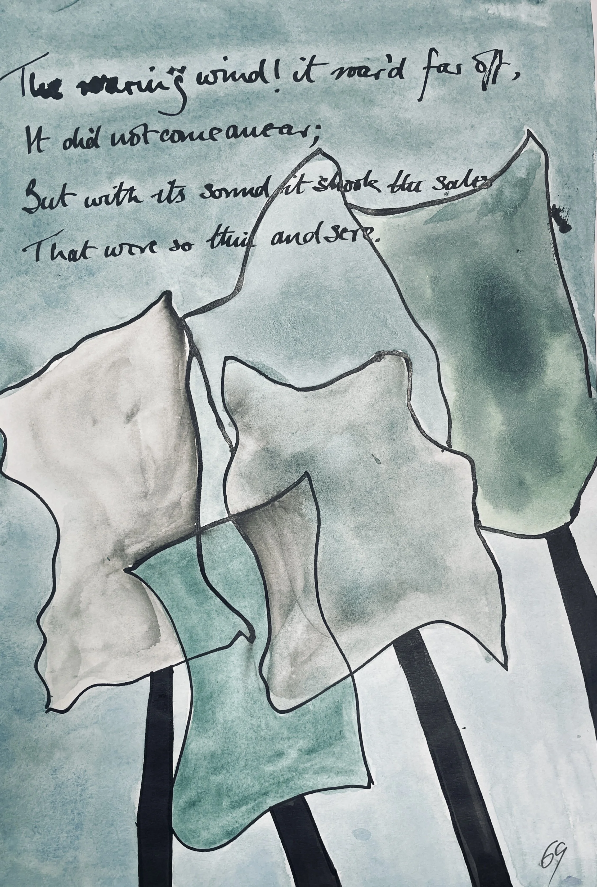 And soon I heard a roaring wind: 
It did not come anear; 
But with its sound it shook the sails, 
That were so thin and sere.