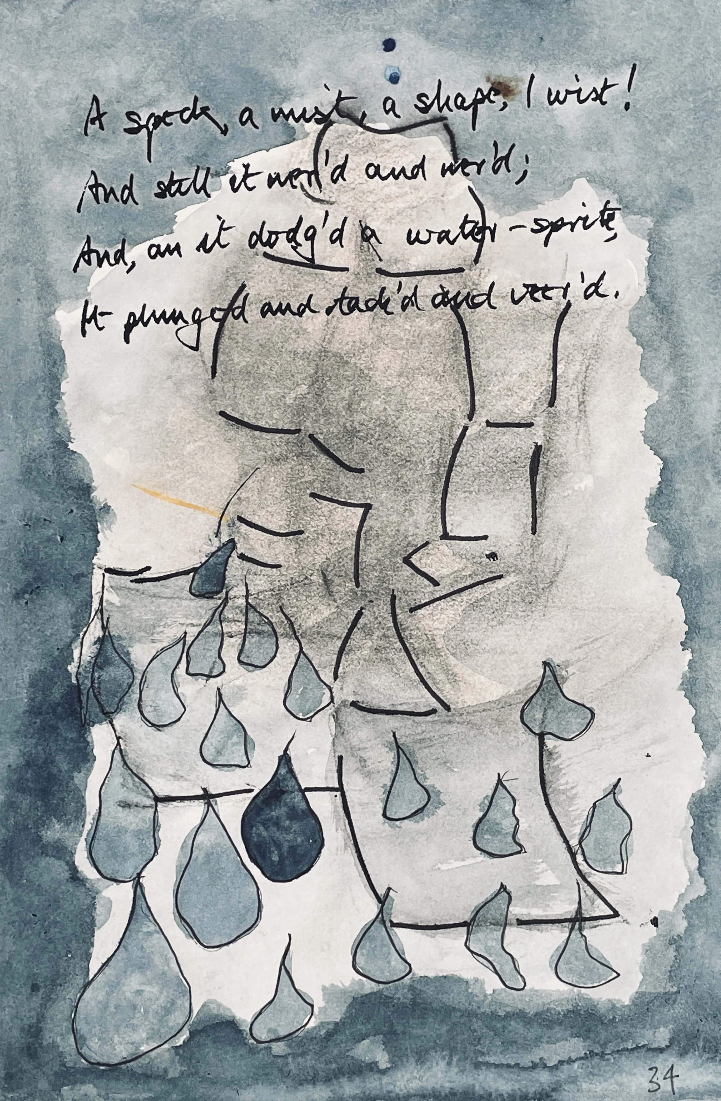 A speck, a mist, a shape, I wist! 
And still it neared and neared: 
As if it dodged a water-sprite, 
It plunged and tacked and veered.