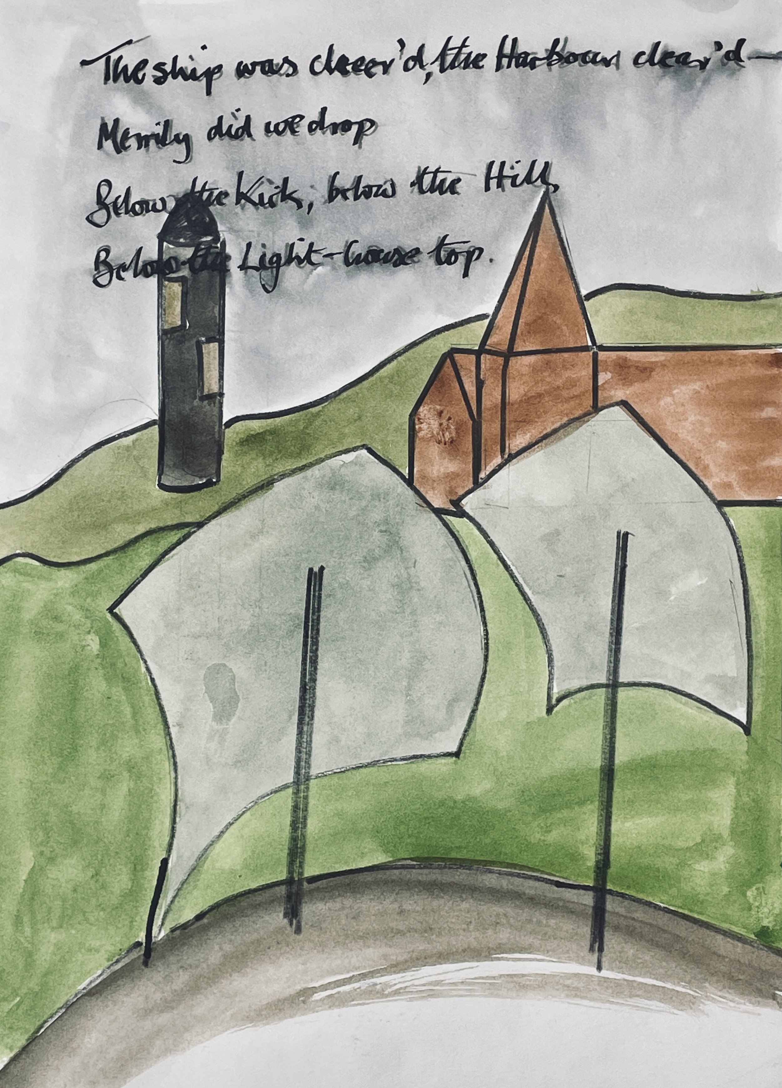 'The ship was cheered, the harbour cleared, 
Merrily did we drop 
Below the kirk, below the hill, 
Below the lighthouse top.