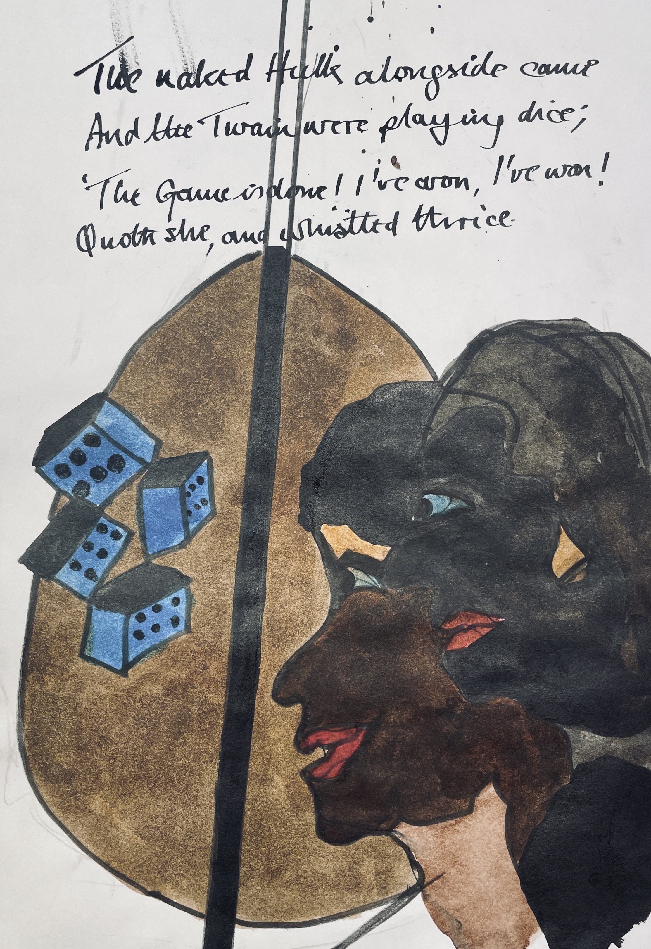 The naked hulk alongside came, 
And the twain were casting dice; 
'The game is done! I've won! I've won!' 
Quoth she, and whistles thrice.