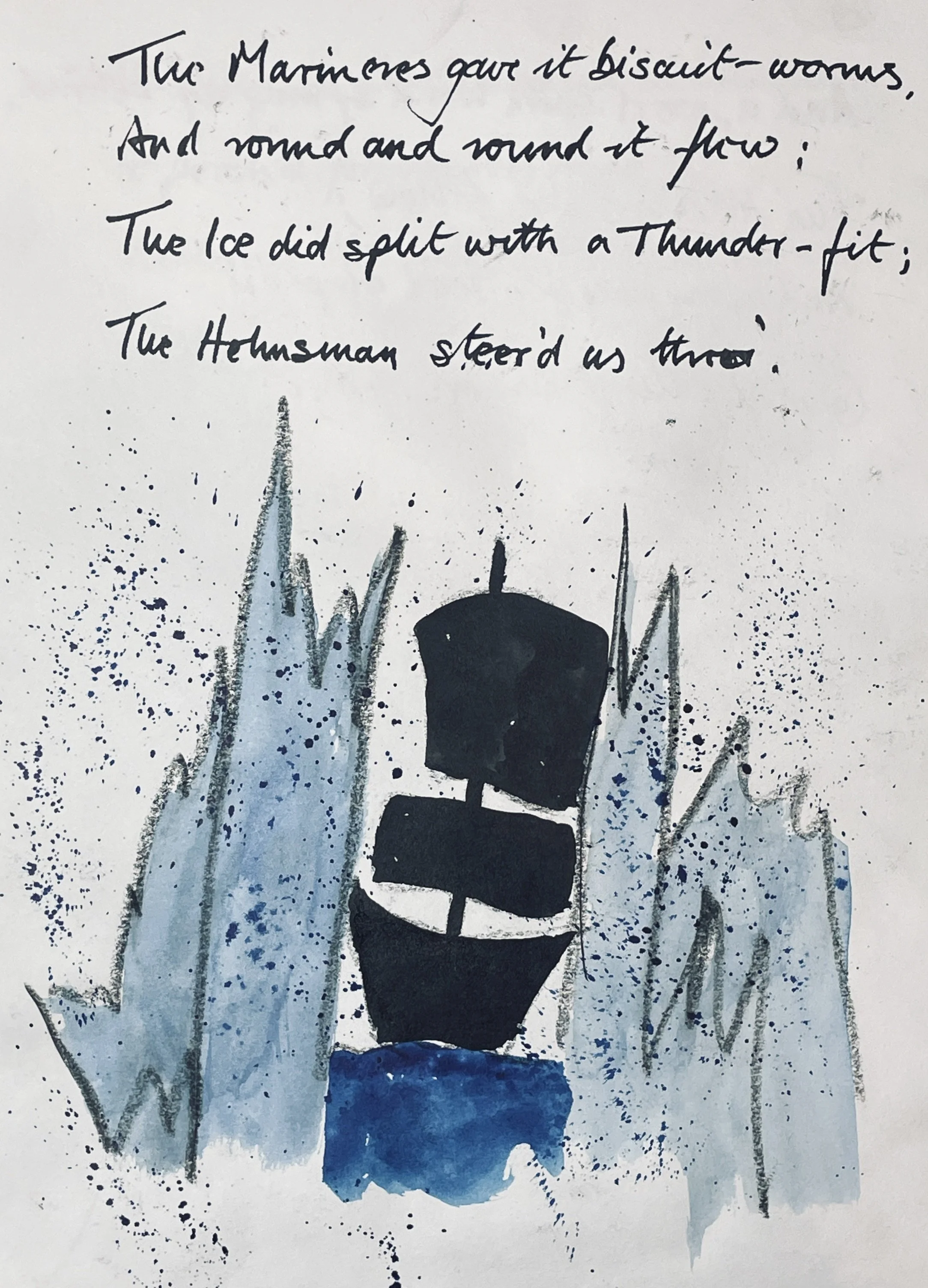 The Mariners gave it biscuit-worms, 
And round and round it flew. 
The ice did split with a thunder-fit; 
The helmsman steered us through!