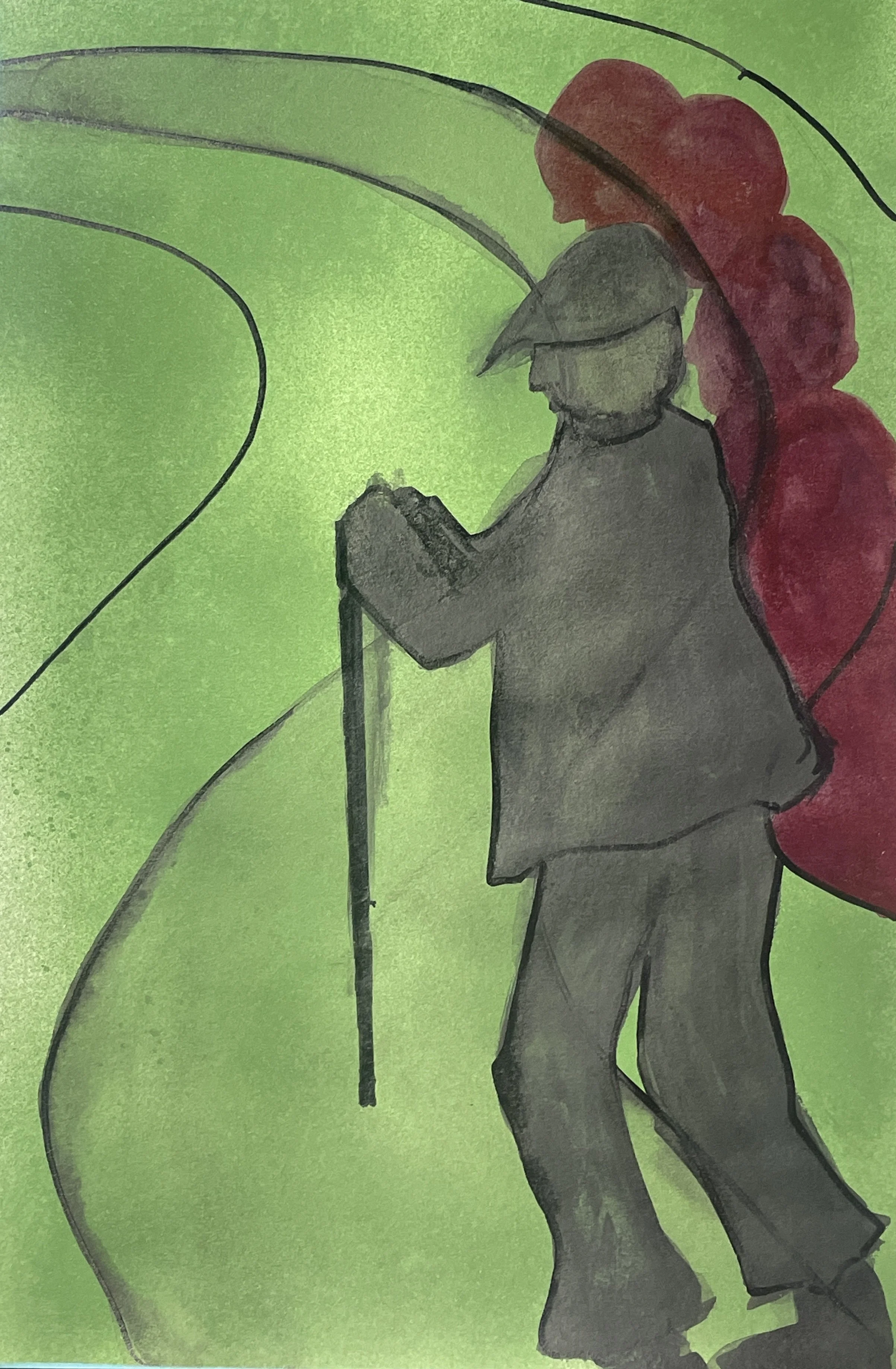 9 
Like one, that on a lonely road 
Doth walk in fear and dread, 
And heaving once turn’d round,
walks on 
And turns more his head: 
Because he knows, a frightful fiend 
Doth close behind him tread.