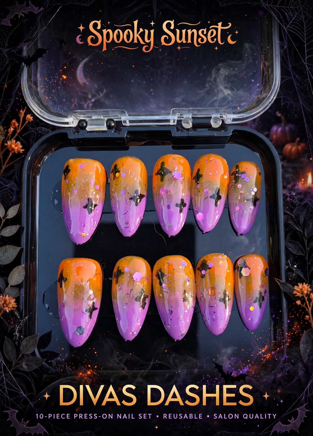 Spooky Sunset Handmade Nail set