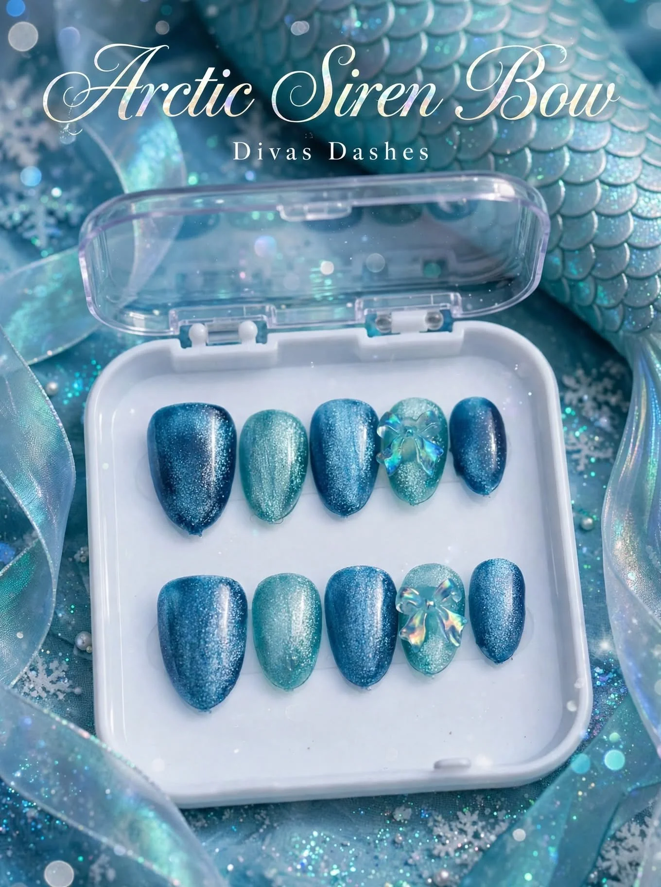 Arctic Siren Bow Handmade Nail set