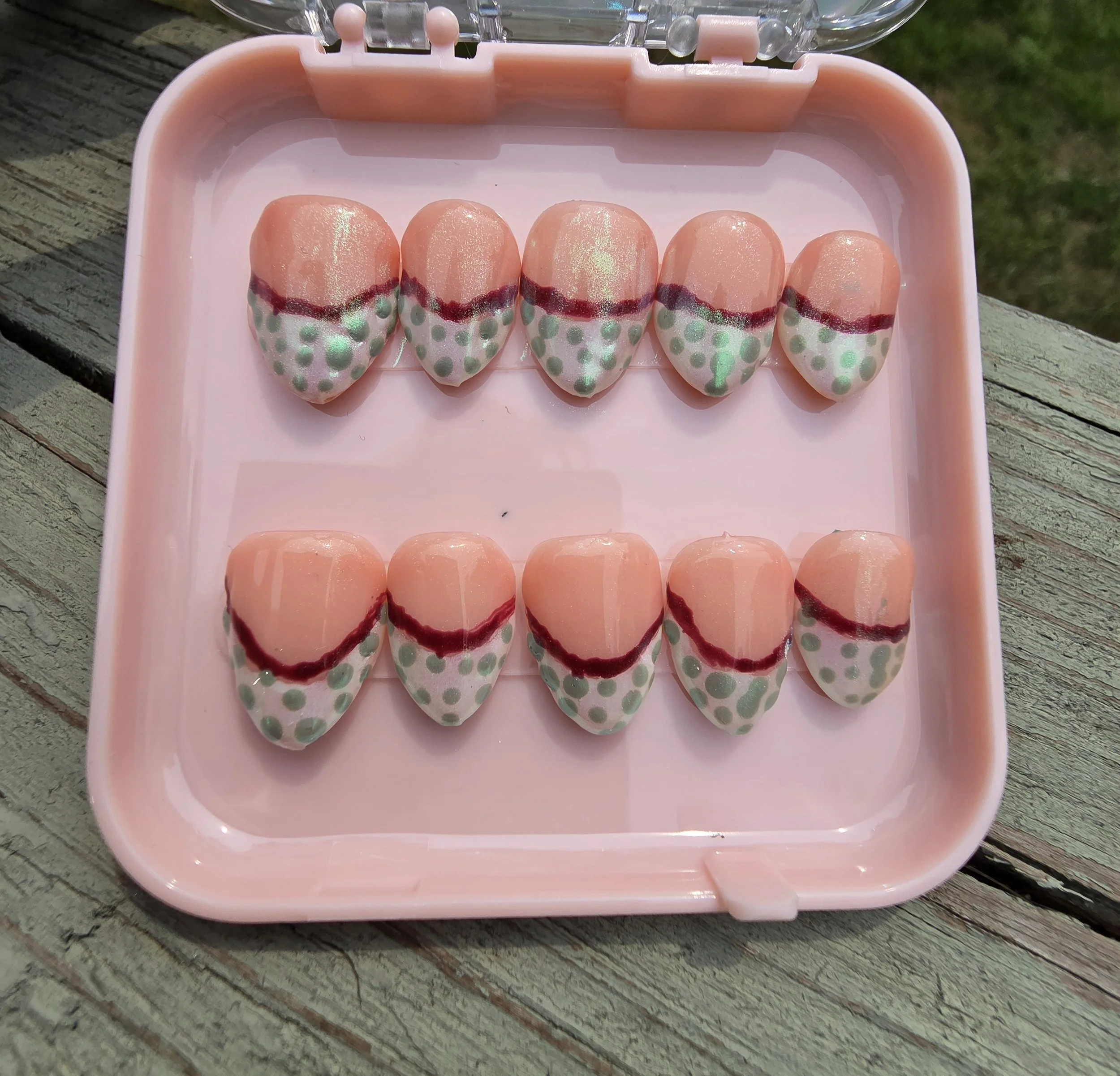 Peachy Keen Polka Dots Handmade Nail set