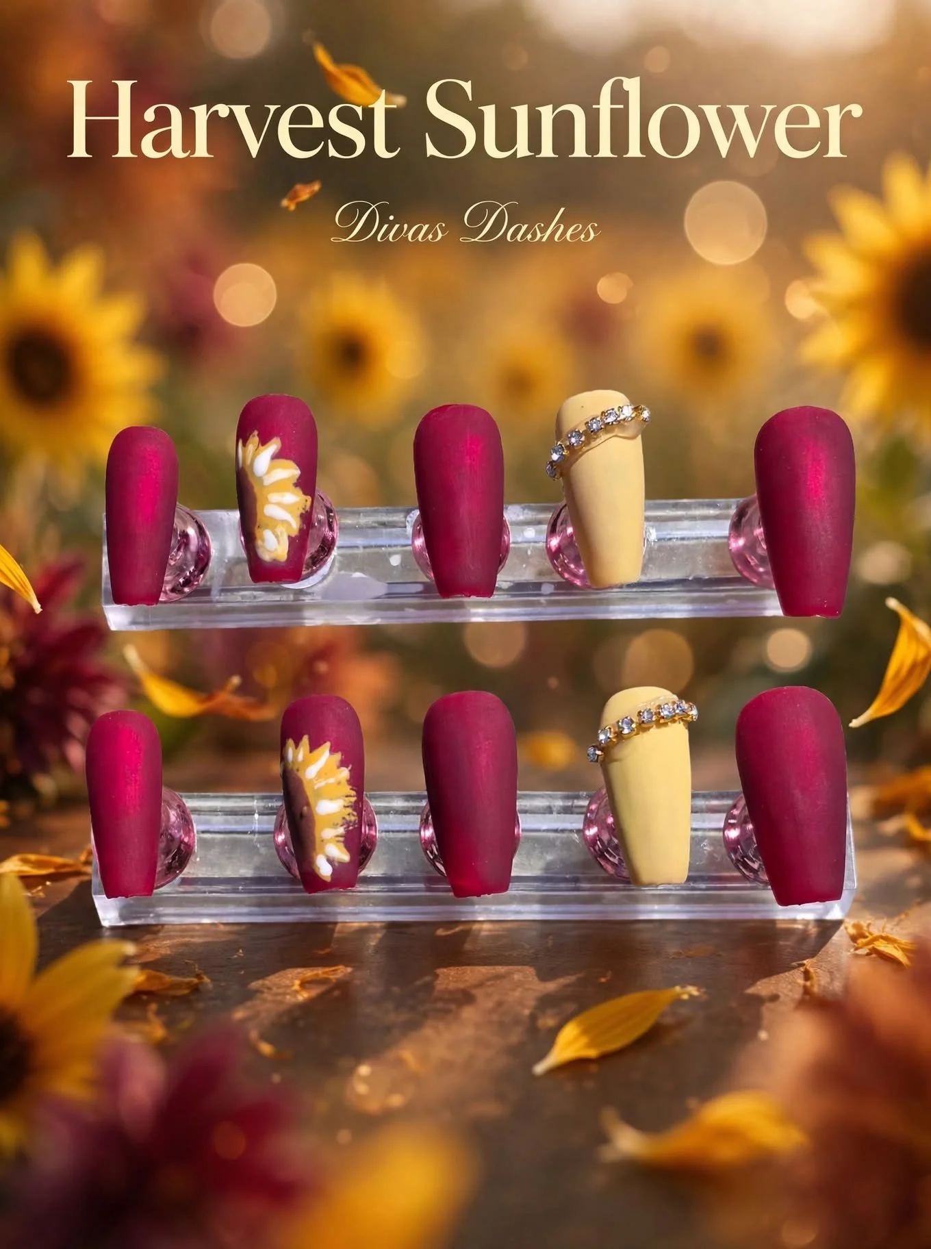 Harvest Sunflower Handmade Nail set