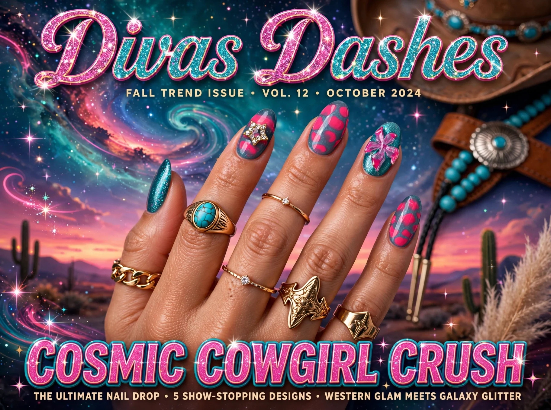 Cosmic Cowgirl Crush Handmade Nail set
