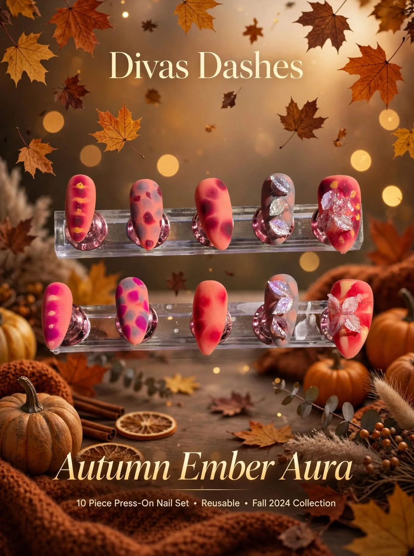 Autumn Ember Aura Handmade Nail Set