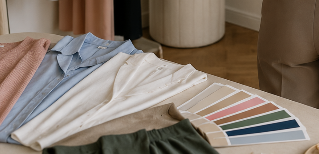 Vaste échantillon de vêtements et d'échantillons de couleurs sur une table