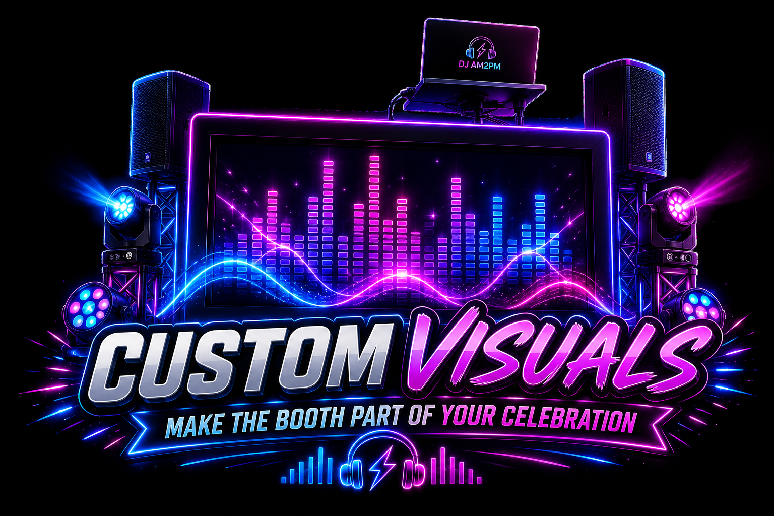 Custom DJ booth visuals, graphics and displays for private parties