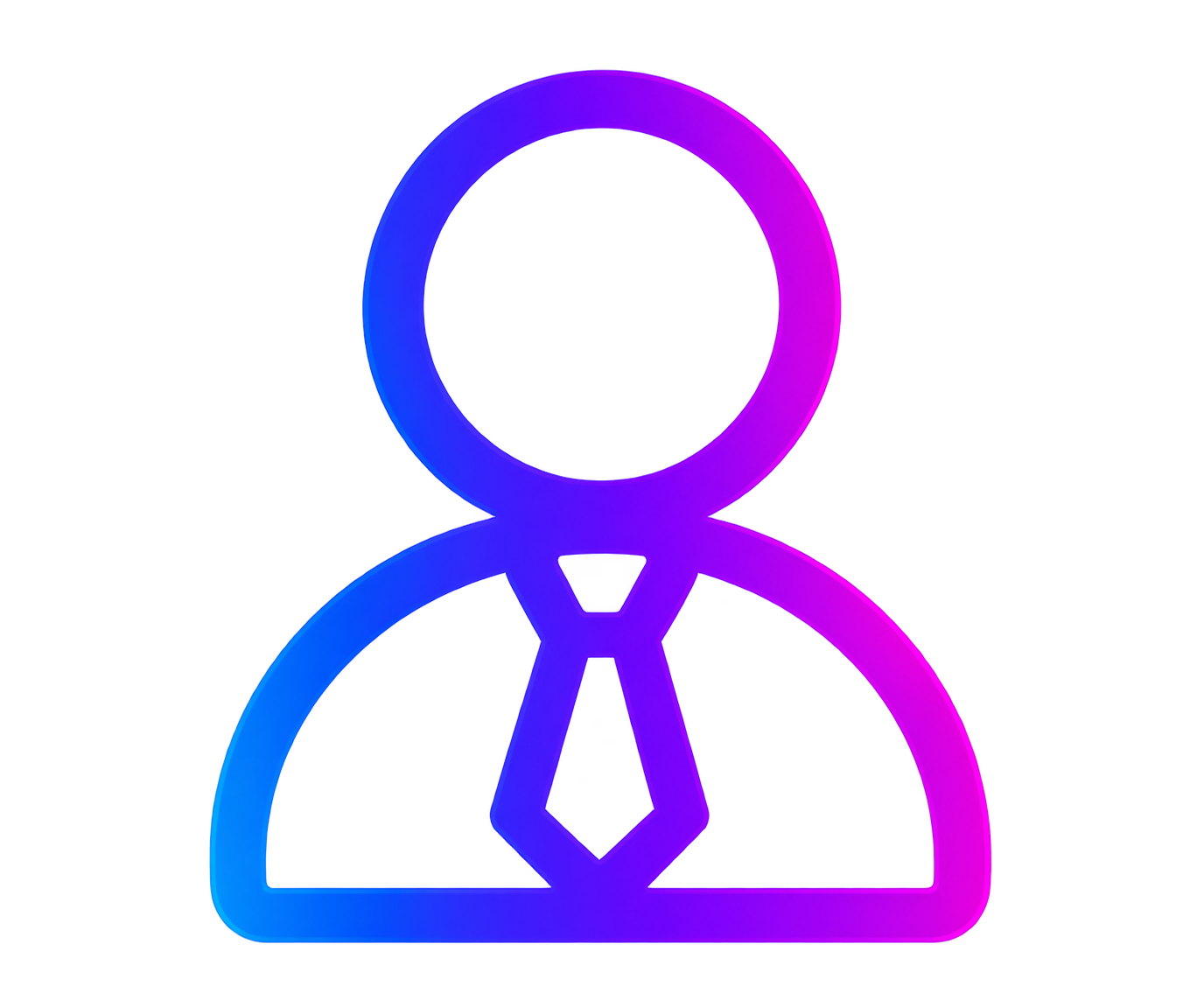Outline of a person wearing a tie, depicted with gradient colors from blue to pink.