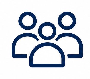 Icon of three people with circle heads and curved shoulders