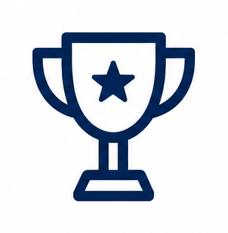 Blue trophy cup with a star in the center, representing achievement or victory.