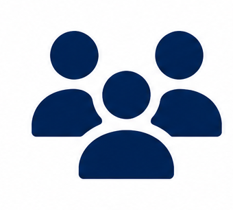 Icon of four navy blue stylized people on a white background.