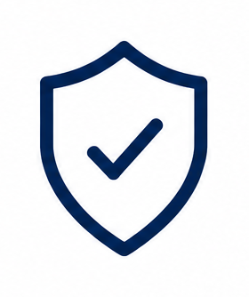 A shield icon with a checkmark inside, symbolizing protection or security.