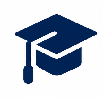 Icon of a dark blue graduation cap with a tassel.