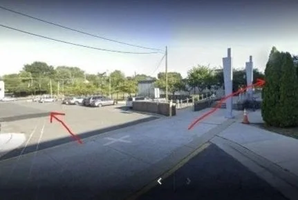 The parking lot and path to the aquatic center entrance