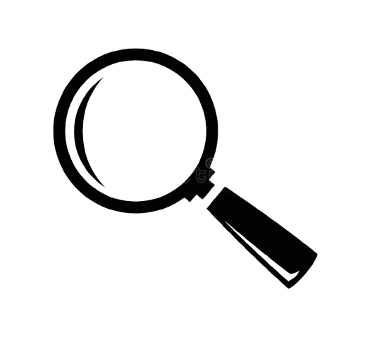 Outline drawing of a magnifying glass with a handle.