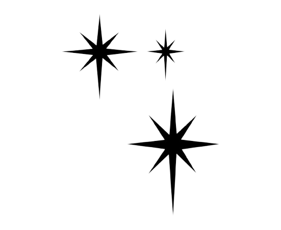 Three outlined star shapes of varying sizes, arranged diagonally.