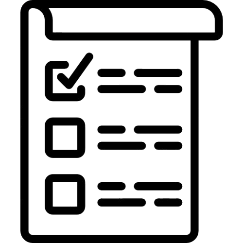 Checklist with checkmarks and empty boxes.