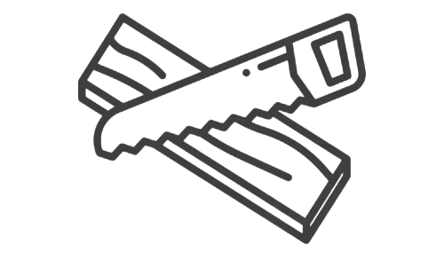 Outline drawing of a handsaw and a saw blade.