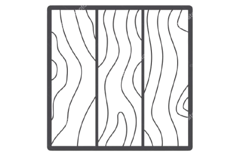 Illustration of a wooden grate with vertical and wavy lines.