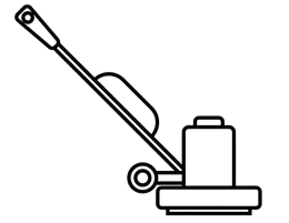 Line drawing of a person using a vacuum cleaner.