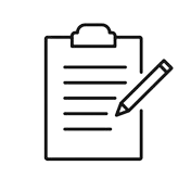 Clipboard with a pen resting on top, containing lined paper