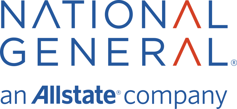 National General logo with blue and red text, and Allstate logo below, a auto insurance company that is written through Hardin Insurance