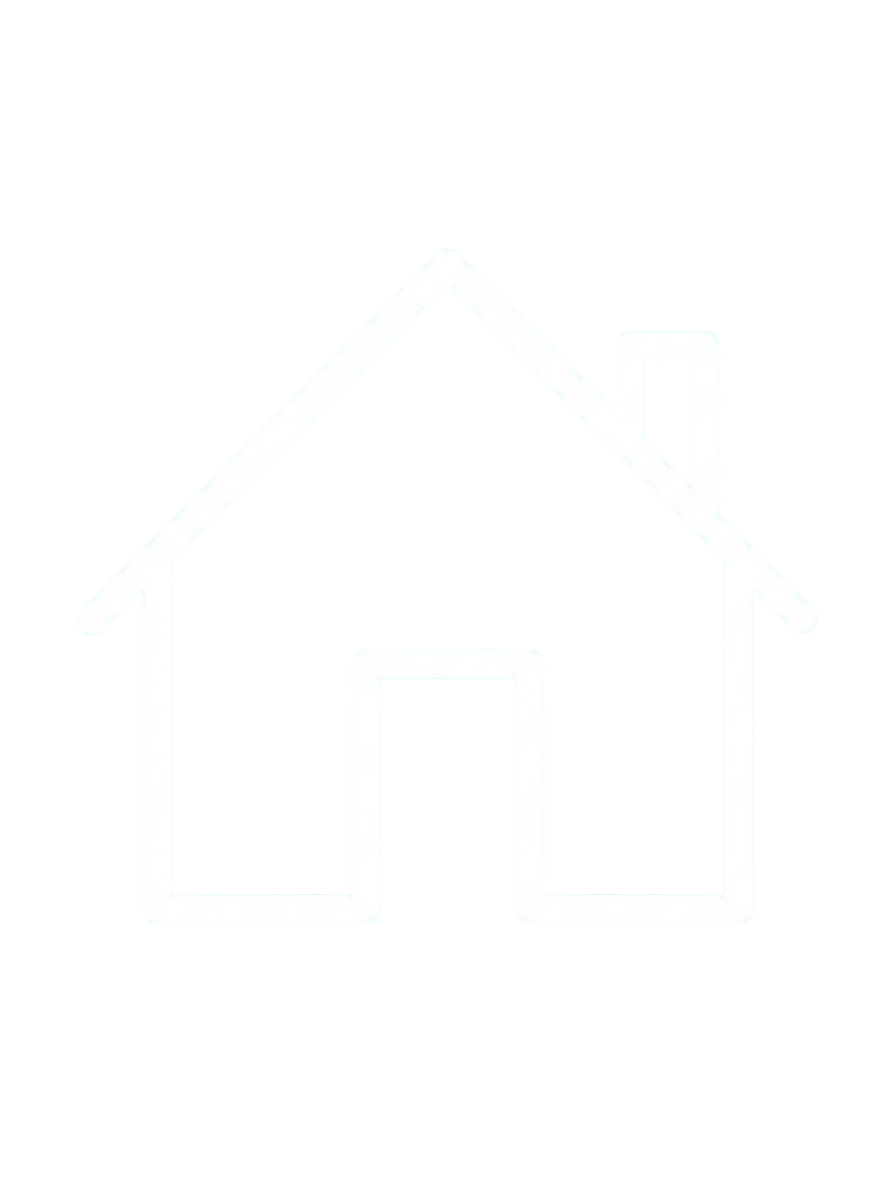 White outline of a house with a chimney on a black background.