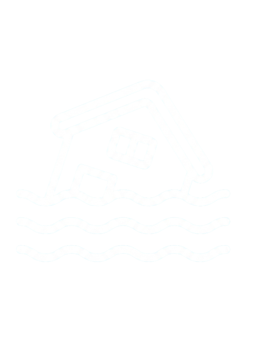 Icon of a house sinking into water because of a flood.